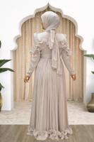 Hijab clothing BEIGE FRILL DETAILED EVENING DRESS T 5663