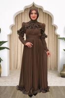 Hijab clothing BROWN FRILL DETAILED EVENING DRESS T 5663