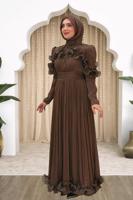 Hijab clothing BROWN FRILL DETAILED EVENING DRESS T 5663