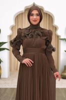 Hijab clothing BROWN FRILL DETAILED EVENING DRESS T 5663