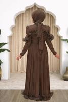 Hijab clothing BROWN FRILL DETAILED EVENING DRESS T 5663
