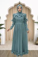 Hijab clothing BLUE FRILL DETAILED EVENING DRESS T 5663