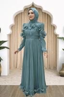 Hijab clothing BLUE FRILL DETAILED EVENING DRESS T 5663
