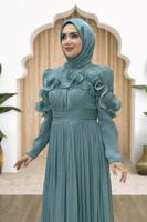 Hijab clothing BLUE FRILL DETAILED EVENING DRESS T 5663