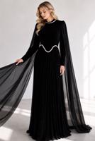 Tesettür giyim SİYAH ŞİFON PELERİNLİ ABİYE ELBİSE T 5684