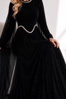Tesettür giyim SİYAH ŞİFON PELERİNLİ ABİYE ELBİSE T 5684