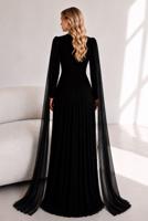 Tesettür giyim SİYAH ŞİFON PELERİNLİ ABİYE ELBİSE T 5684
