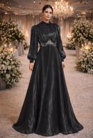 Tesettür giyim SİYAH T 5926 BSL ABİYE ELBİSE