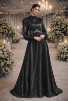 Tesettür giyim SİYAH T 5926 BSL ABİYE ELBİSE