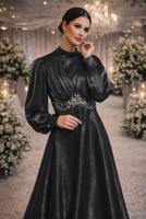 Tesettür giyim SİYAH T 5926 BSL ABİYE ELBİSE