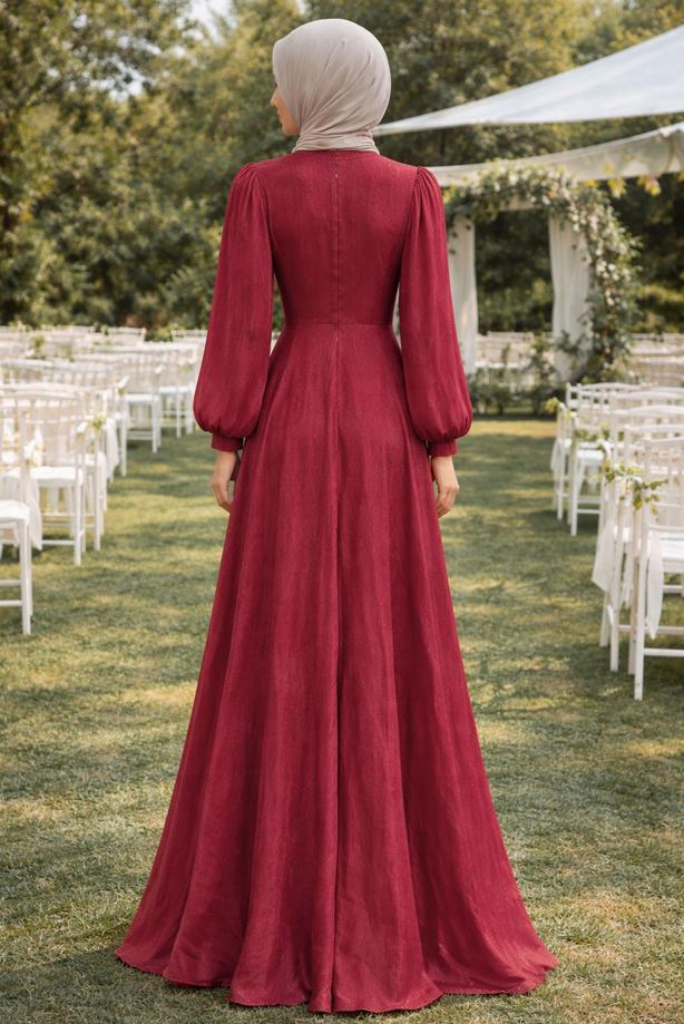 Tesettür giyim BORDO T 5926 BSL ABİYE ELBİSE - TRENDTESETTÜR
