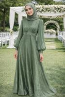 Tesettür giyim HAKİ T 5926 BSL ABİYE ELBİSE