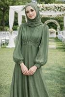 Tesettür giyim HAKİ T 5926 BSL ABİYE ELBİSE