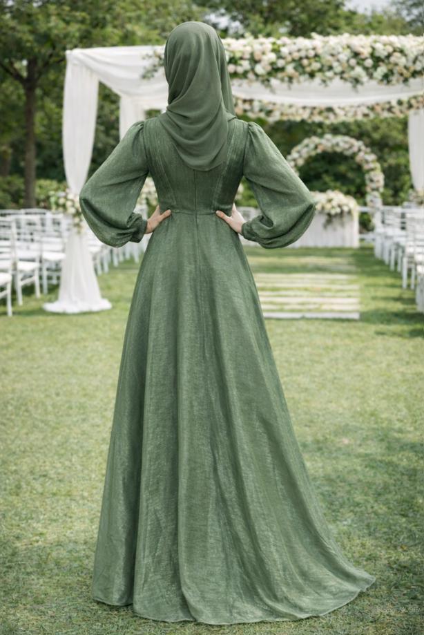 Tesettür giyim HAKİ T 5926 BSL ABİYE ELBİSE - TRENDTESETTÜR