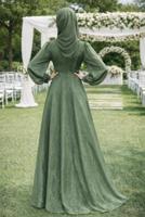 Tesettür giyim HAKİ T 5926 BSL ABİYE ELBİSE