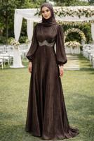 Tesettür giyim KAHVE T 5926 BSL ABİYE ELBİSE