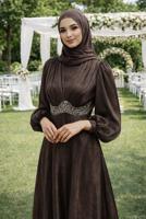 Tesettür giyim KAHVE T 5926 BSL ABİYE ELBİSE