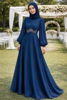 Tesettür giyim LACİVERT T 5926 BSL ABİYE ELBİSE