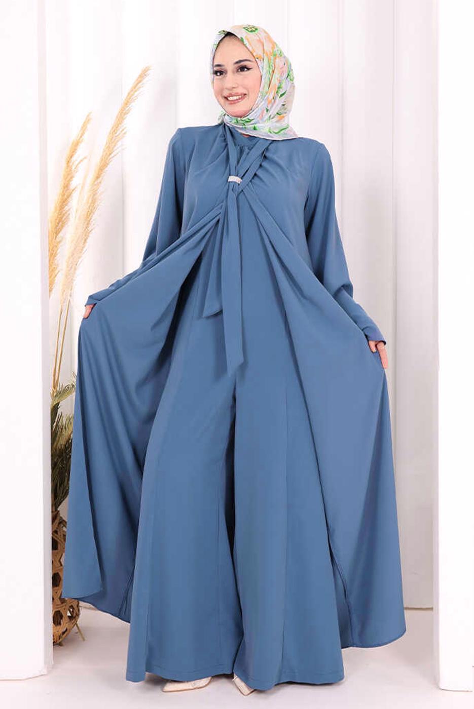 Vêtements hijab BLEU MARINE ENSEMBLE COMBINAISON ET ABAYA T 6108