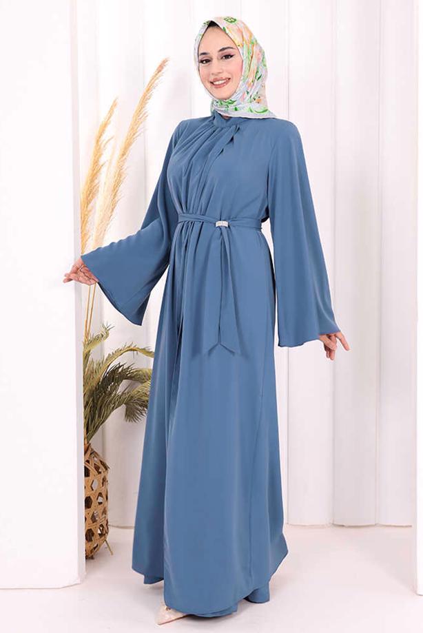 Vêtements hijab BLEU MARINE ENSEMBLE COMBINAISON ET ABAYA T 6108 - TRENDTESETTÜR