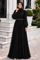 Tesettür giyim SİYAH BALON KOL ABİYE ELBİSE T 6231