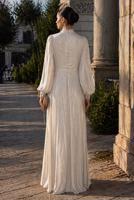 Tesettür giyim EKRU BALON KOL ABİYE ELBİSE T 6231