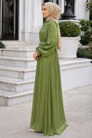 Tesettür giyim HAKİ BALON KOL ABİYE ELBİSE T 6231