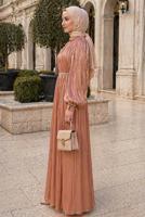 Tesettür giyim PUDRA BALON KOL ABİYE ELBİSE T 6231