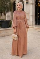 Tesettür giyim PUDRA BALON KOL ABİYE ELBİSE T 6231