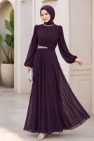 Hijab clothing PLUM CHIFFON EVENING DRESS T 6363
