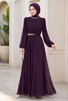 Hijab clothing PLUM CHIFFON EVENING DRESS T 6363