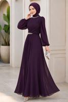 Hijab clothing PLUM CHIFFON EVENING DRESS T 6363