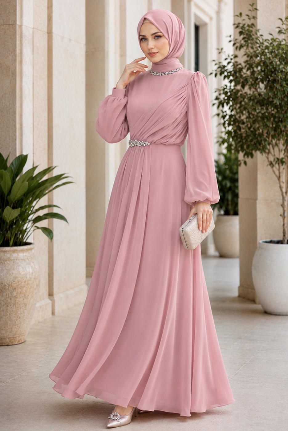 Hijab clothing POWDER CHIFFON EVENING DRESS T 6363