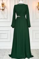 Tesettür giyim YEŞİL TAŞ DETAYLI ŞİFON ABİYE ELBİSE T 6363