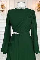 Tesettür giyim YEŞİL TAŞ DETAYLI ŞİFON ABİYE ELBİSE T 6363