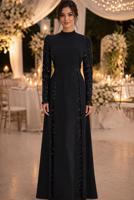 Tesettür giyim SİYAH PUL PAYETLİ ABİYE ELBİSE T 6463