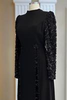 Tesettür giyim SİYAH PUL PAYETLİ ABİYE ELBİSE T 6463