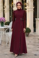 Tesettür giyim BORDO PUL PAYETLİ ABİYE ELBİSE T 6463