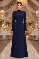 Tesettür giyim LACİVERT PUL PAYETLİ ABİYE ELBİSE T 6463