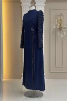 Tesettür giyim LACİVERT PUL PAYETLİ ABİYE ELBİSE T 6463