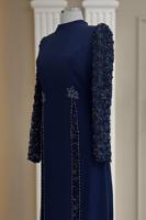 Tesettür giyim LACİVERT PUL PAYETLİ ABİYE ELBİSE T 6463