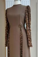 Tesettür giyim VİZON PUL PAYETLİ ABİYE ELBİSE T 6463