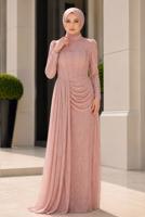 Hijab clothing POWDER CORSET DETAIL GUIPURE EVENING DRESS T 6525
