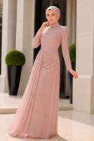 Hijab clothing POWDER CORSET DETAIL GUIPURE EVENING DRESS T 6525