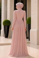 Hijab clothing POWDER CORSET DETAIL GUIPURE EVENING DRESS T 6525