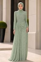 Hijab clothing GREEN CORSET DETAIL GUIPURE EVENING DRESS T 6525