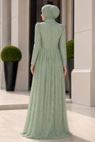 Hijab clothing GREEN CORSET DETAIL GUIPURE EVENING DRESS T 6525