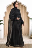 Tesettür giyim SİYAH PELERİNLİ ŞİFON ABİYE ELBİSE T 6663