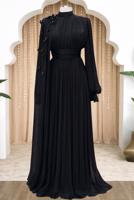 Tesettür giyim SİYAH PELERİNLİ ŞİFON ABİYE ELBİSE T 6663