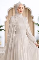 Tesettür giyim BEJ PELERİNLİ ŞİFON ABİYE ELBİSE T 6663